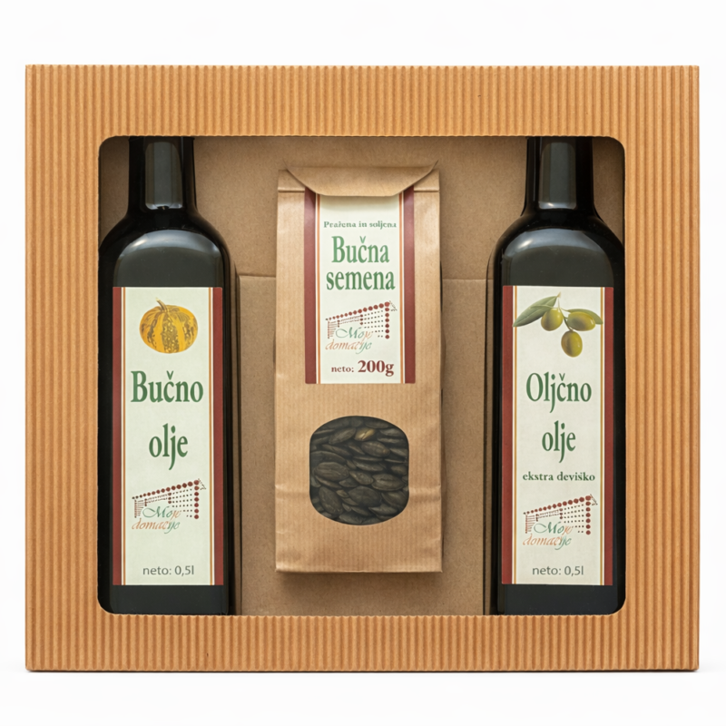 darilni paket oljčno in bučno olje z bučnimi semeni